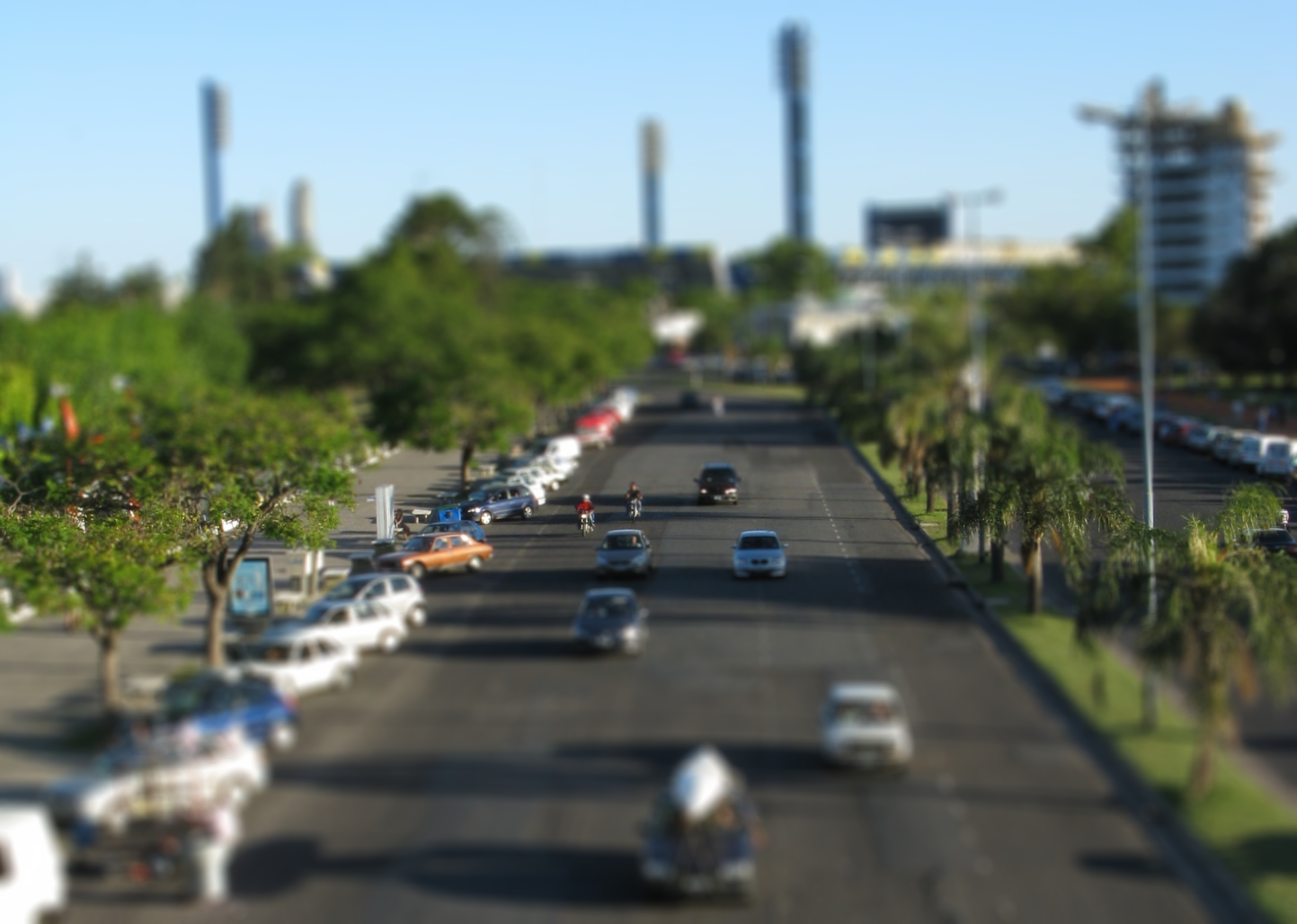 La cancha de Rosario Central vista desde el puente peatonal del Parque Alem (Tilt-Shift)
